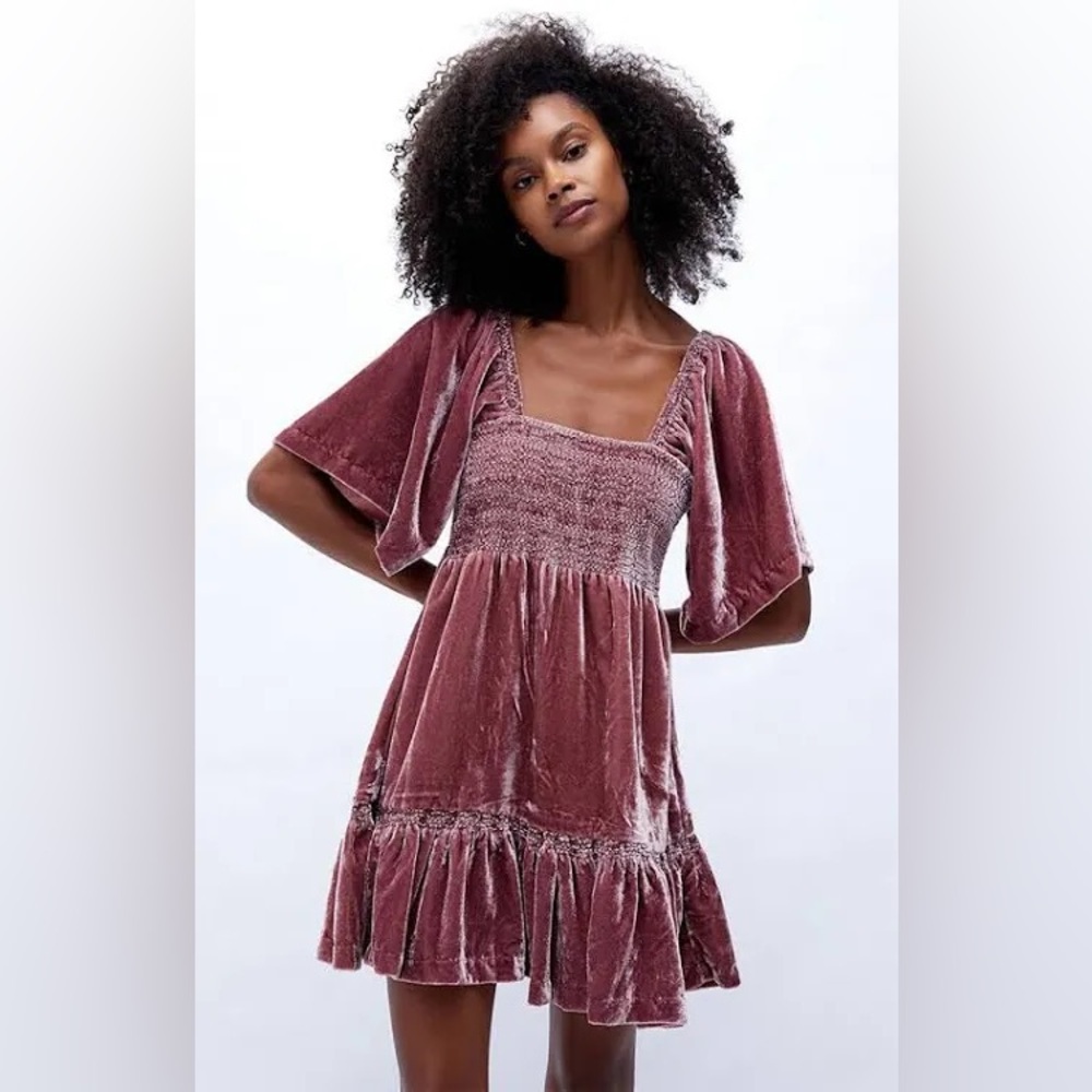 Free People Velvet Mini Dress in Dusty Rose